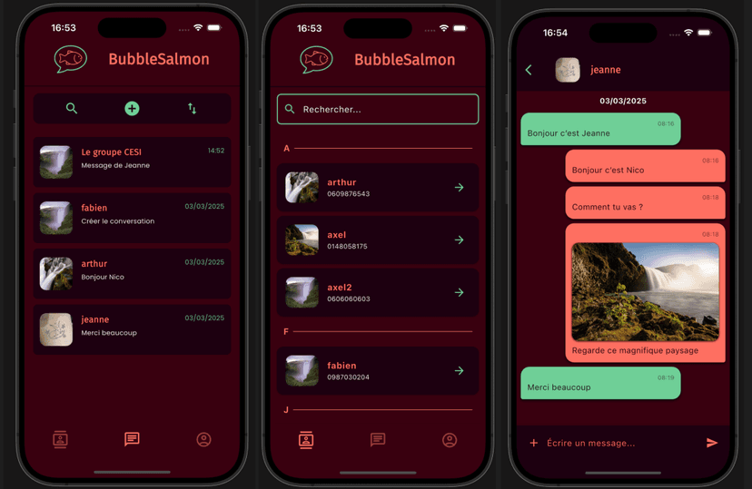 Screenshots of the Bubble Salmon application